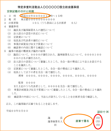 設立総会議事録・NPO・法人・設立・認証・書式・書き方・無料相談・司法書士・弁護士・印鑑